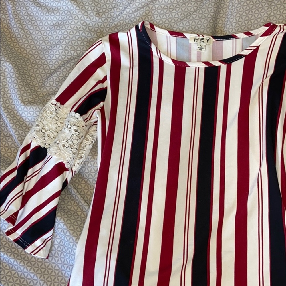 Striped Blouse- Quarter Lacy Sleeves